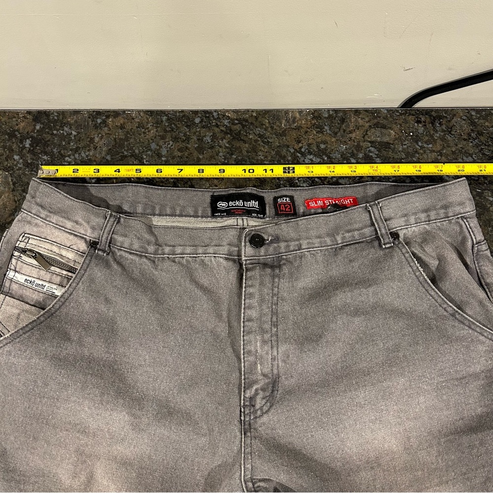 Ecko Unltd Gray Men’s Distressed Jeans Size 42 Slim Straight - Picture 8 of 10
